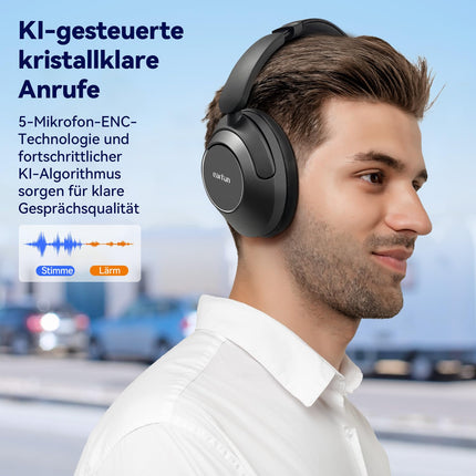 EarFun Wave Pro kõrvaklapid, juhtmevabad Bluetooth-kõrvaklapid, hübriidne aktiivne mürasummutus, kõrglahutusega heli, LDAC, 80-tunnine aku, mugav sobivus, 5 mikrofoni, kristallselged kõned, Bluetooth Multipoint, ekvalaiser rakenduses