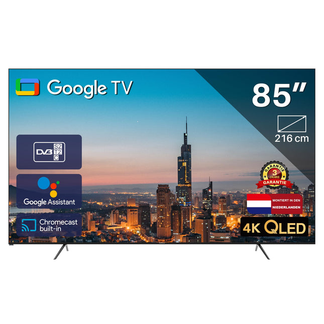 TEEVIEW TV85QQG-EU 85" Google Smart QLED 4K UHD televiisor, WiFi, Bluetooth, 3x HDMI, kolmekordne tuuner, hääljuhtimine, integreeritud voogedastusrakendused
