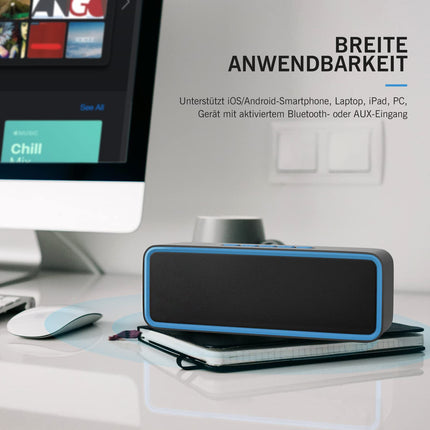 Kolaura Wireless Bluetooth Speaker, Portable Bluetooth 5.0 Speaker with Dual-Driver Bass, 3D Stereo, FM Radio, Hands-Free Calling, Built-in 1500mAh Battery, 12-Hour Playtime (Blue)