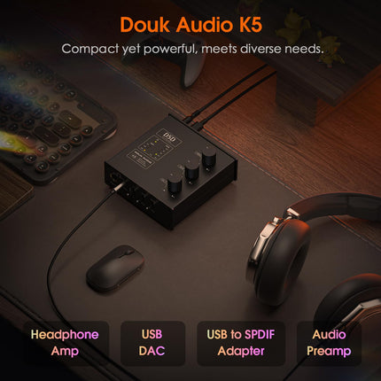 Douk Audio K5 PC DAC kõrvaklapivõimendi USB ja optilise sisendiga DSD256 võimendi, kõlari, Maci ja arvuti jaoks