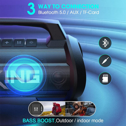 W-KING Bluetooth Speaker, 120W Peak Stereo Sound, Music Box with BassUp, DSP, EQ, IPX6 Waterproof, LED Light, 42h Battery, MIC-in, Power Bank, Large Bluetooth Party Speakers for Outdoors, Camping, Garden