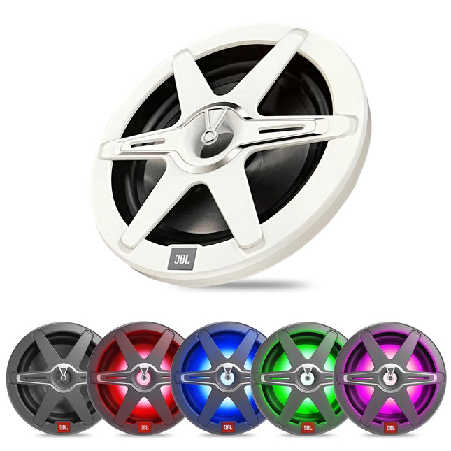 JBL Club Marine 10-tolline passiivne paadi subwoofer - suure jõudlusega sügava bassiga kõlar, veekindel, 900 W, mitmevärviline LED-valgustusega, soolase veekindel väliskõlar, must ja valge