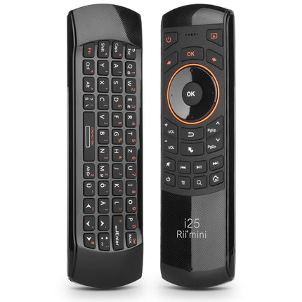 Rii Air Mouse with 6-Axis Gyroscope, Wireless Keyboard and Mouse Set, Rechargeable, Universal Remote Control for HTPC/TV Box, PC Remote Control with IR Learning Function, QWERTZ, 2.4GHz, Black