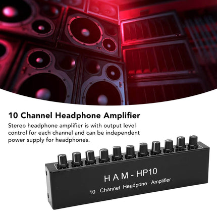 10-kanaliline kõrvaklapivõimendi jaotur, 1 sisend- ja väljundiga kaasaskantav stereo minipesa TRS 3,5 mm stuudio ja lava jaoks