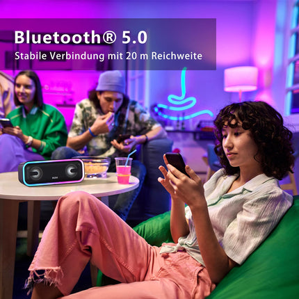 DOSS SoundBox Pro+ Bluetooth-kõlar, 24 W stereoheli, lisabass, 15-tunnine aku, IPX6 veekindel, värviline valgusshow, stereo sidumine, Bluetooth-muusikakarp telefonile, õues, rannas, kodus - roheline