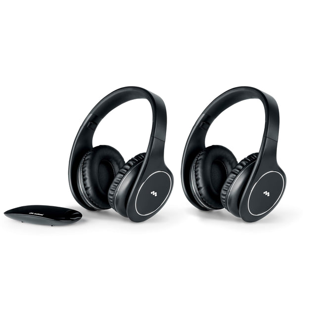 Meliconi Easy Digital Bundle, 2 juhtmevaba stereo TV-kõrvaklappi, 100% digitaalsed, analoog-/digitaalse audiosisendi ja dimensionaalse saatja alusega, must