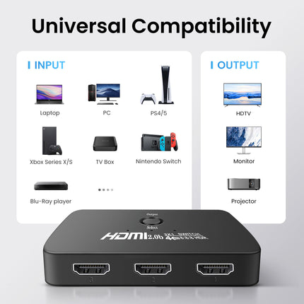 NEWCARE HDMI-lüliti 3 sisse ja 1 välja koos 2,6 jala pikkuse HDMI-kaabliga, 4K@60Hz HDMI-lüliti, 3-pordiline HDMI-jaotur, mis toetab Dolby Atmos HDR10-t