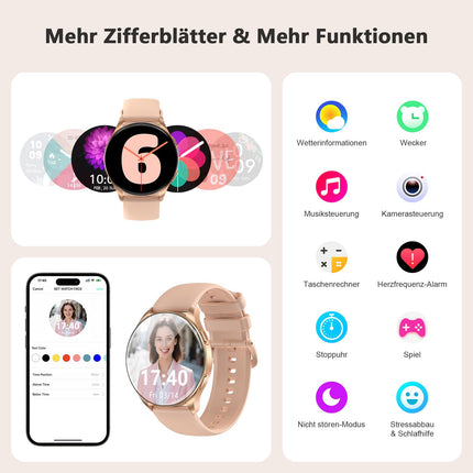 Blackview Smartwatch Women Men, 1.43'' AMOLED Screen, Virtual Always-On Clock, Fitness Watch with Phone Function, Make/Receive Calls, Sports Watch, Pedometer, Heart Rate Sleep Monitor, for Android iOS