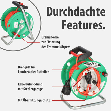 Brennenstuhl Garant G IP44 garden cable reel (cable reel for lawn mowers with 23+2m cable in red, special plastic, temporary and limited outdoor use, Made in Germany)