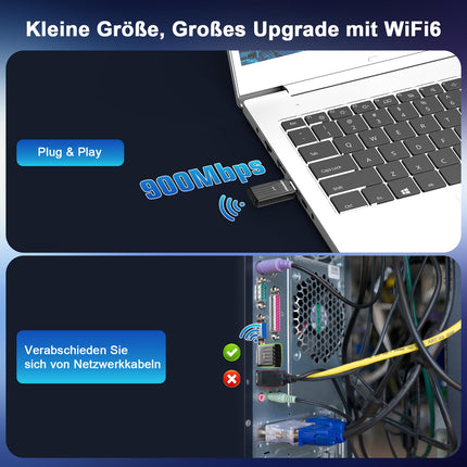 WONLINK WiFi-pulk arvutile, AX900 Bluetooth 5.3 WiFi 6 USB-adapter Dongle kahesageduslik interneti WiFi-pulk arvutile/lauaarvutile/sülearvutile, USB WiFi-adapter sisseehitatud draiveriga, ühildub Windows 11/10, WPA3-ga