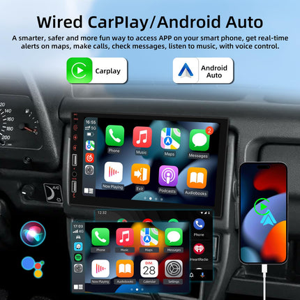 1 DIN autoraadio ekraaniga, Carplay ja Android Auto tugi - 7-tolline Carplay autoraadio ekvalaiseriga, lingitud peegliga, Bluetoothi, FM-raadio, SWC-ga, AUX/USB sisendiga + tahavaatekaamera + mikrofoniga