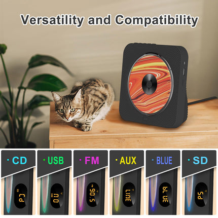 Liphier kaasaskantav CD-mängija HiFi kõlaritega lauaarvutile, multifunktsionaalne CD-mängija, sisseehitatud Bluetooth 5.1 seadistamine, LED-ekraan, puldi tolmukate mustale