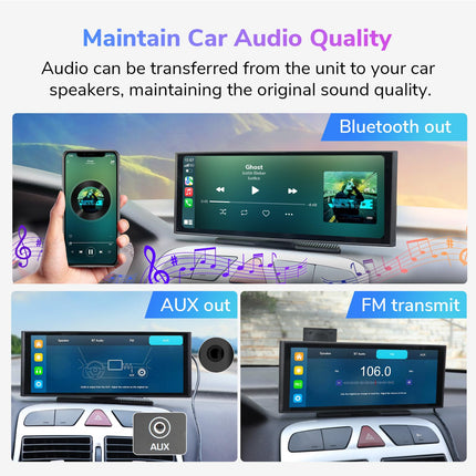 Eonon 10,26-tolline IPS-i reguleeritav traadita Carplay Android Auto autoraadio reguleeritava ekraaniga 4K esikaamera 1080P tagakaamera silmussalvestus AUX-väljund Bluetooth 64G SD-kaart P4