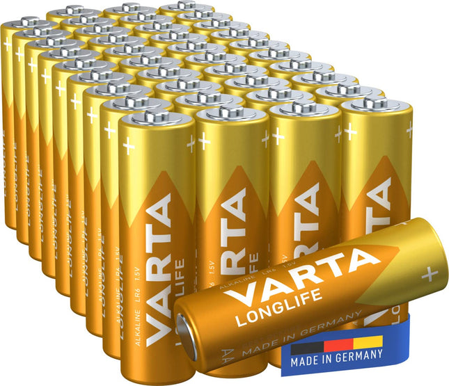 VARTA AA patareid, 40 tk, pika elueaga, leeliselised, 1,5 V, kaugjuhtimispultide, raadiote, kellade jaoks, valmistatud Saksamaal