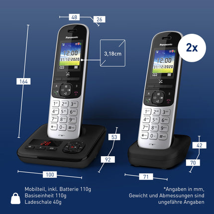 Panasonic KX-TGH723GS juhtmeta telefon automaatvastajaga (3 tk komplekt) (DECT-telefon, madala kiirgusega, värviline ekraan, kõneblokeering, käed-vabad režiim) must