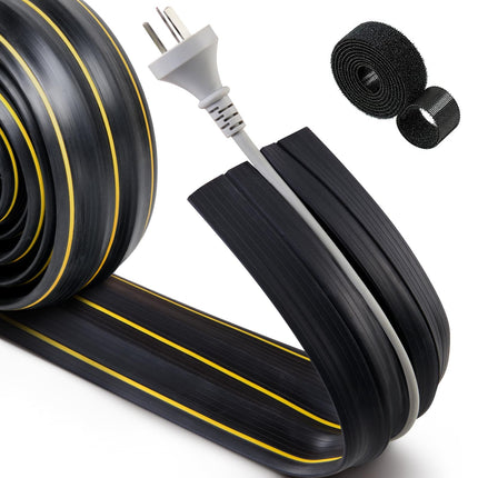 Cable protector with 3 cable channels, 1.05 m floor cable cover with fastening wire organizer - flexible, cuttable wire hiding set, ideal for office, home, warehouse, garage