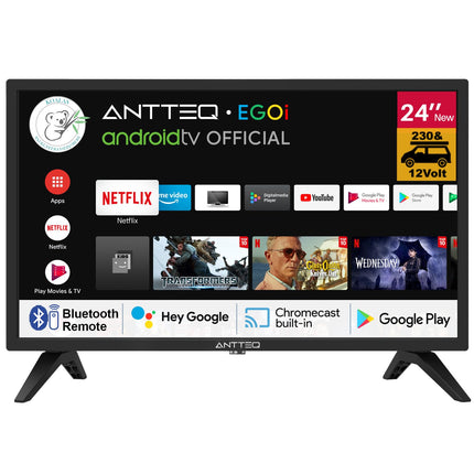 Antteq G24-AH3CF1D nutiteler 24 tolli (61 cm) 12-voldise autoadapteriga, Google TV, HD, kolmekordne tuuner, DAZN, WiFi, Bluetooth-häälega kaugjuhtimispult, 230V/12V, 2024