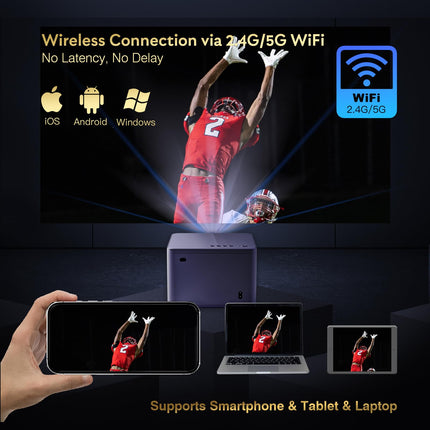 Beamer 4K [Elektrischer Fokus & 6D/4P Trapezkorrektur & Zoom], 20000L Native 1080P 5G WiFi Zweikanal-Bluetooth Projektor, Heimkino/Outdoor Video Beamer für TV Stick/Laptop/Handy/Spielkonsole HDMI USB