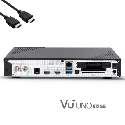 VU+ UNO 4K SE - UHD HDR 1x DVB-S2 FBC Sat Twin Tuner E2 Linux Receiver, TV Box, YouTube, Satellite Hard Drive Receiver, CI + Card Reader, Media Player, USB 3.0, incl. EasyMouse HDMI Cable