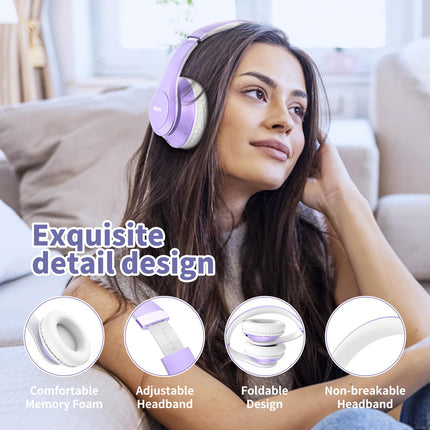 Uliptz juhtmevabad Bluetooth-kõrvaklapid, 65 tundi mänguaega, 6 ekvalaiseriga helirežiimi, HiFi stereo kõrvaklapid mikrofoniga, kokkupandavad Bluetooth 5.3 kõrvaklapid reisimiseks/kontorisse/mobiiltelefoni/teleri/arvuti jaoks (lilla)