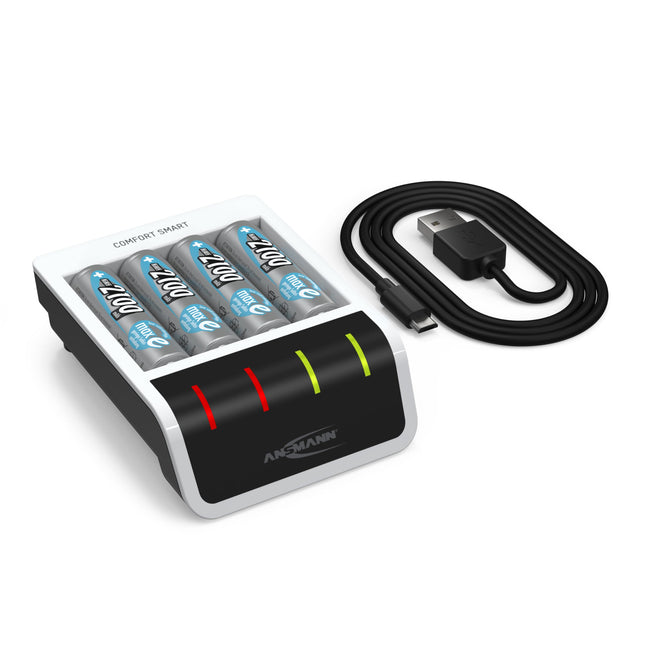 ANSMANN akulaadija, sh 4x AA 2100mAh, 4x AAA AA NIMH NICD akudele, nutikas laadimine, USB sisend, kiirlaadimine, tühjendusfunktsioon, LED-ekraan