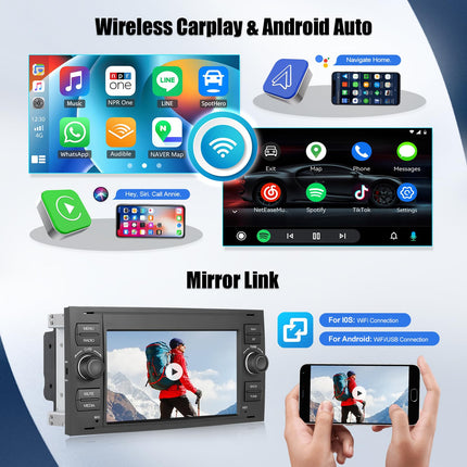 4+64G CAMECHO Android 13 Car Radio for Ford Transit Fiesta Focus Galaxy Mondeo with Carplay/Android Auto/Mirrorlink, 7 inch Capacitive Touchscreen with WiFi GPS FM/RDS Bluetooth SWC+32EQ