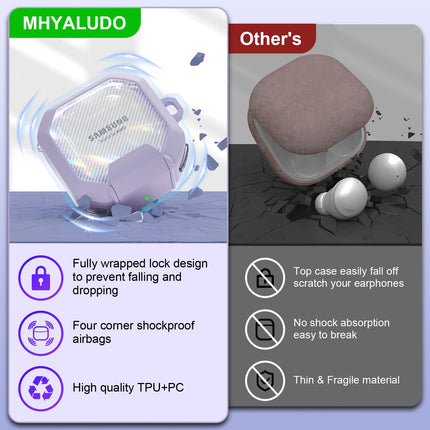 MHYALUDO Clear Protective Case with Secure Closure for Galaxy Buds FE/2 Pro/Pro/Live, Carbon Fiber Purple