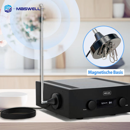 Maswell DAB DAB+ Antenna FM Radio Antenna Digital Telescopic Antenna for Indoor Use with Magnetic Base Extension Cable for 75 Ohm FM Radio Tuner Stereo AV HiFi Receiver
