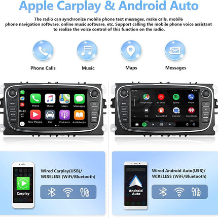 2+64G Android 13 autoraadio Ford Focus II Mondeo 9 S-Max C-Max Kuga 2008-2011 koos Carplay Android Auto, 7-tollise puutetundliku ekraaniga raadio Bluetooth FM/RDS/HiFi WiFi/GPS+AHD tahavaatekaamera ja mikrofoniga
