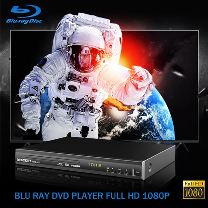 Blu-ray-mängija telerile, WISCENT DVD-mängija koaksiaal-/HDMI-/AV-/väljundiga, USB-sisendiga, kõik DVD-d ja B/2-regiooniga Blu-ray-plaadid, kompaktne Full HD 1080p Blu-ray-mängija