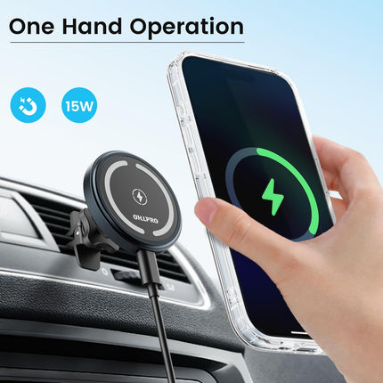 OHLPRO Compatible with MagSafe Car Mount Charger, Car Phone Holder with Charging Function for iPhone 16 Pro Max/16 Pro/16 Plus/15/14/13/12 Series, Magnetic Car Phone Holder Wireless Car Holder