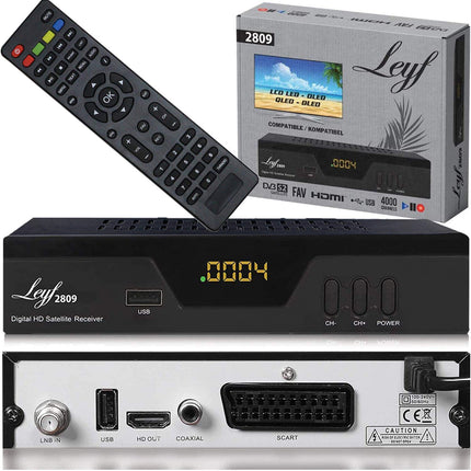 Leyf 2809 digitaalne satelliitvastuvõtja (HDTV, DVB-S/S2, HDMI, SCART, 2X USB 2.0, Full HD 1080p) [Astra Hotbird Türksati jaoks eelprogrammeeritud]
