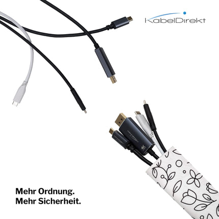 KabelDirekt – Cable sleeve &amp; cable duct made of elastic neoprene, with design print – 3 m long, easy to cut, cable management with Velcro fastener – black gaming design