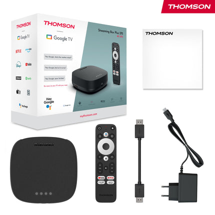 Thomson Streaming Box 270 Plus | Integrated speaker for voice control | Google TV | Netflix, Disney+ | 4K UHD | Streaming via Wi-Fi | Google Cast | 32GB storage