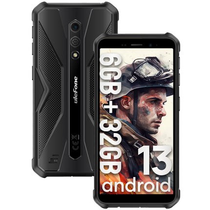 Ulefone Armor X12 Rugged Smartphone, 6GB+32GB+256GB Expandable Phone, Android 13 GO Indestructible Phone, 4860mAh Battery, 5.45-inch HD+, 13MP+8MP, IP68/WIFI 5G/NFC/OTG - Black