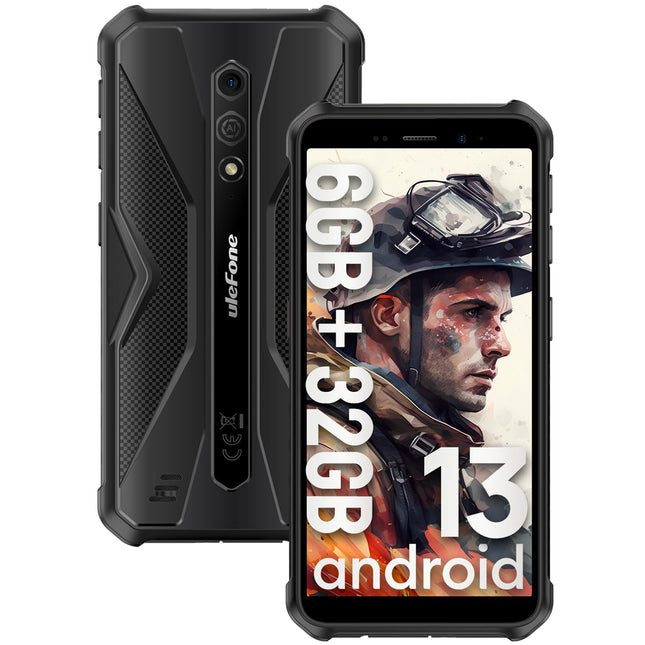 Ulefone Armor X12 Rugged Smartphone, 6GB+32GB+256GB Expandable Phone, Android 13 GO Indestructible Phone, 4860mAh Battery, 5.45-inch HD+, 13MP+8MP, IP68/WIFI 5G/NFC/OTG - Black
