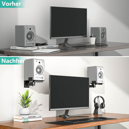 WALI Speaker Wall Mounts, Double-Sided Shelf Mount for Large Surround Sound Speakers, Holds up to 25 kg (55 lbs), Black (SWM201)