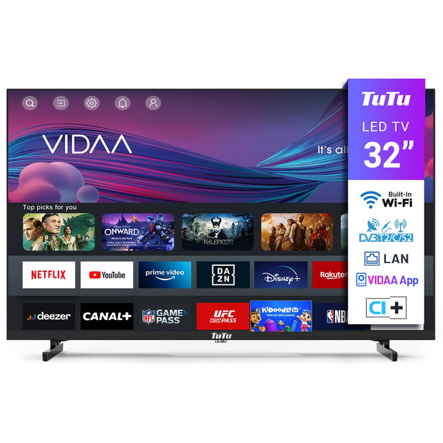 TuTu TUV32HQ1B 32-inch Smart TV, 80 cm LED HD TV with Wi-Fi, App Store, Triple Tuner (DVB-T/T2, DVB-C, DVB-S/S2), HDMI, USB