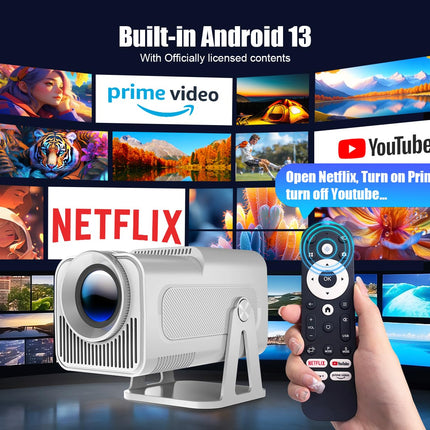 [Netflixi ametlik] Android 13 nutiprojektor erinevate ametlike telerirakendustega, häälassistendiga, 1080P natiivne/optiline eraldusvõime 320ANSI, 12000 luumenit, 5G WiFi, automaatne trapetsikorrektsiooniga projektor kodukino/õue jaoks