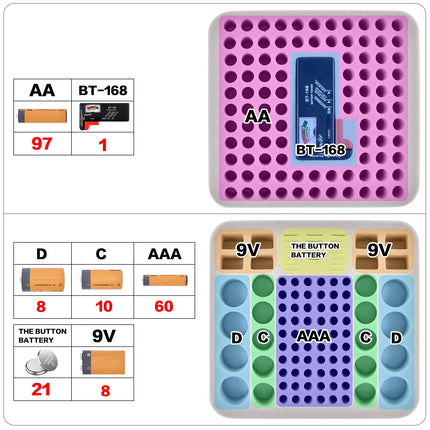 Kõva patareide korraldaja hoiukarp, kahekihiline patareide kandekott koos patareide testeriga 204+ patareide komplektile AA AAA 9 VCD 3 V liitium CR2032 CR2450 CR2016 (ainult kott)