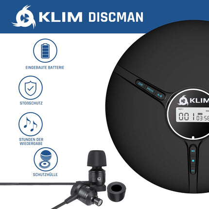 KLIM Discman - kaasaskantav CD-mängija sisseehitatud akuga - UUS - komplektis KLIM Fusion kõrvaklapid. Kompaktne mini kaasaskantav CD-mängija, ühildub CD-R, CD-RW ja MP3-ga - Discman CD-mängija - must