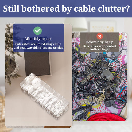 Kaablikorraldaja kast, läbipaistev plastist kaablihalduskast, kaablite sorteerimise kaablikorraldaja, andmekaabli hoiustuskast 8 sektsiooniga, 10 kaablisidemega