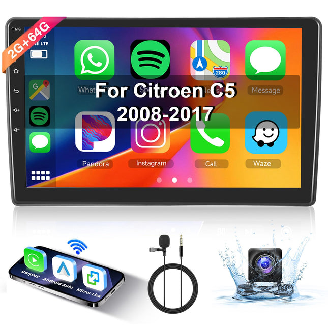 【8 tuumalist 2+64G】 Hodozzy Carplay autoraadio Citroen C5 2008-2017 Android autoraadio navigatsiooniga, 10-tolline puutetundlik ekraan koos Android Auto/peegli lingi/WiFi/GPS/RDS/FM/Bluetooth/USB/DSP-ga