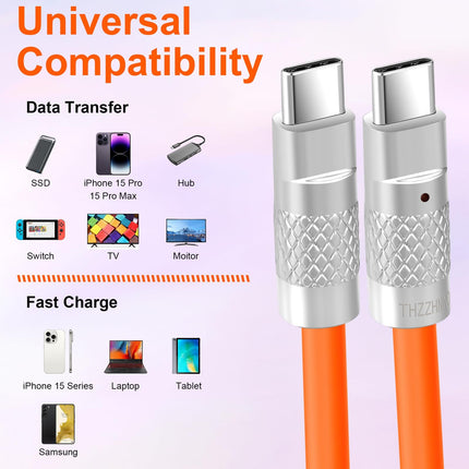 Thzzhnno Liquid Silicone USB 3.2 Gen2 20Gbps Cable 1.5M, Soft Chubby USB C to USB C 4K@60Hz Video PD 100W Type C for Thunderbolt 3, iPad/iPhone 15/Pro, MacBook, Galaxy (Orange)