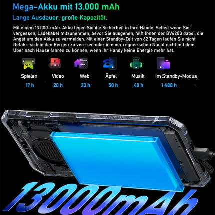 Blackview BV6200 - õuemobiiltelefon - nutitelefon 6,5-tollise ekraaniga - 64 GB ROM, 4 GB RAM - Android 13 - võimas 13 000 mAh aku - 13 MP kaamera - must