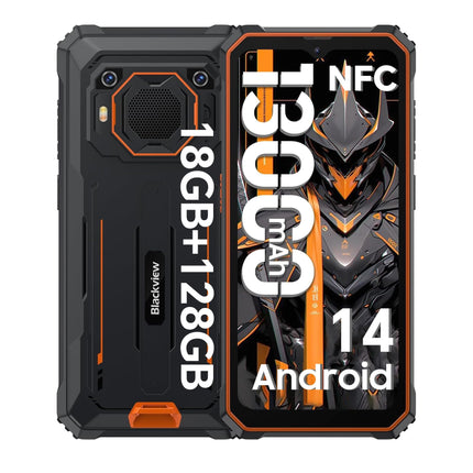 Blackview BV6200 Pro 13000mAh lepinguta õuetelefon Android 14, 18GB + 128GB veekindel õuetelefon, 98DB kõlar, Helio P35 2.3Ghz, 6.56" HD+ ehitusplatsi telefon, kahekordne 4G/OTG/GPS/13MP/NFC