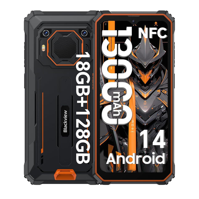 Blackview BV6200 Pro 13000mAh lepinguta õuetelefon Android 14, 18GB + 128GB veekindel õuetelefon, 98DB kõlar, Helio P35 2.3Ghz, 6.56" HD+ ehitusplatsi telefon, kahekordne 4G/OTG/GPS/13MP/NFC