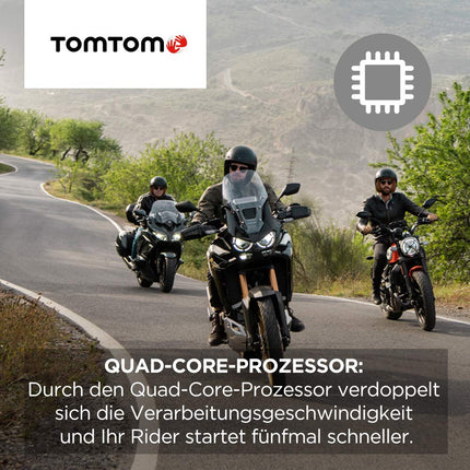 TomTom Motorcycle Navi Rider 500, 4,3-tolline ekraan, spetsiaalselt mootorratastele mõeldud käänulised ja mägised marsruudid, liiklusummikute vältimine tänu TomTom Trafficule, Euroopa kaardiuuendused, mootorrattahoidik + kaitsev kandekott