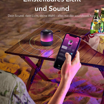 Soundcore Glow Mini Speaker, Portable Bluetooth Speaker, 360° Sound, Light Show, 12h Playtime, Individually Adjustable EQ &amp; Light, IP67 Waterproof &amp; Dustproof, for Camping, Home &amp; Beach Parties