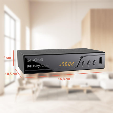 STRONG dekooder TNT UHD 4K | DVB-T2 | ühildub HEVC265-ga | USB-TV vastuvõtja/tuuner | Dolby Digital Plus | HDMI | Scart